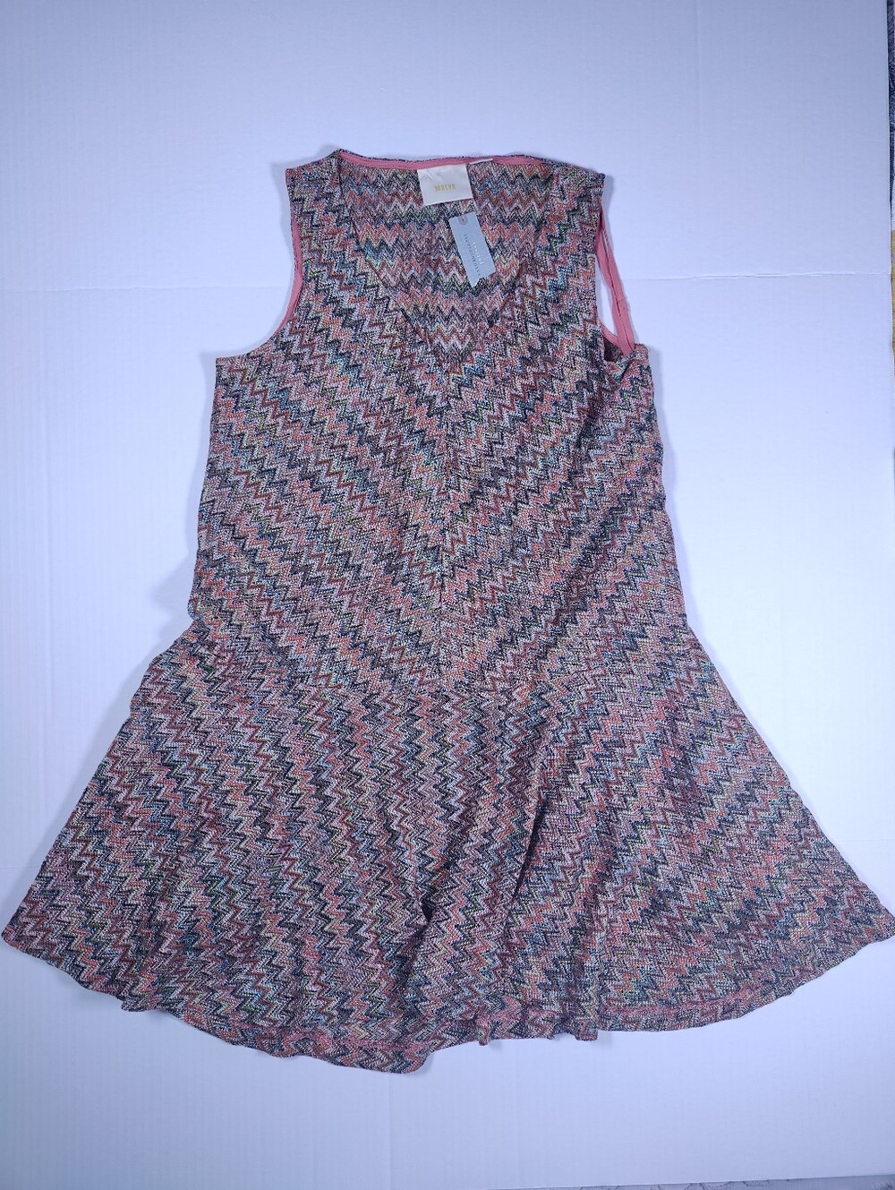 NWT Maeve Westwater Chevron Brown Knit Multicolor Zigzag Dress Sz S Retail 138$